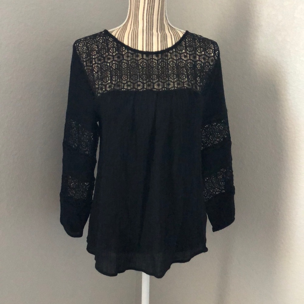 Old Navy Black Crochet Boho Top Size Medium